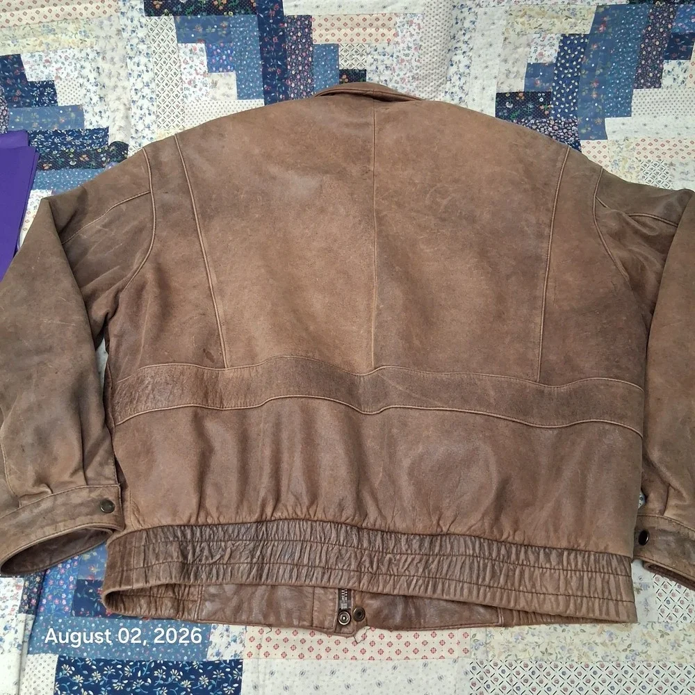 Vintage 90s Georgetown Leather Design Mens XL Brown Patina Aviator Bomber Jacket